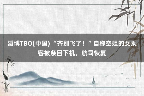 滔博TBO(中国) “齐别飞了！”自称空姐的女乘客被条目下机，航司恢复