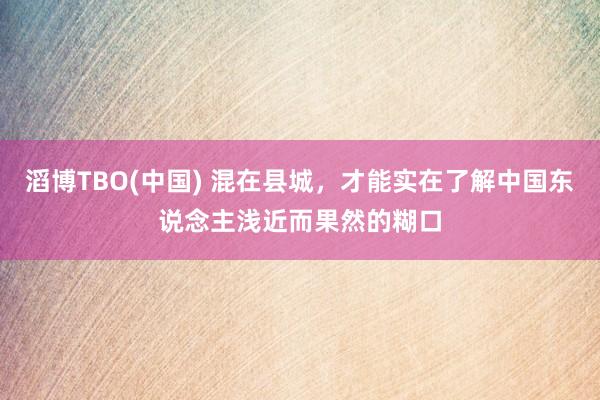滔博TBO(中国) 混在县城，才能实在了解中国东说念主浅近而果然的糊口
